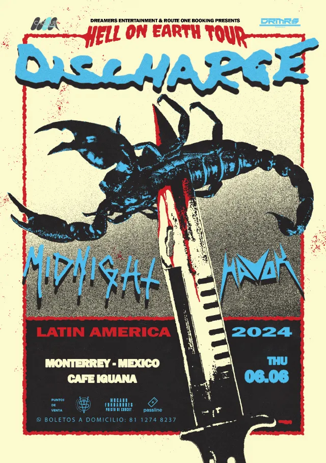 Discharge, Midnight y Havok en Monterrey, Café Iguana, Junio 6, 2024